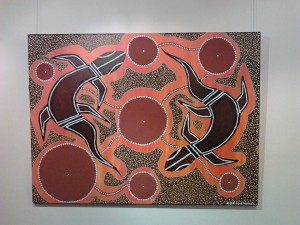 'Sand Goanna's Journey' winner of the NAIDOC week Exhibition 2013 - Community Choice Award.  Congratulations to Koorie Youth Group member Aiden Van Beek for his awarded painting !  This painting is used by Monash Health to promote their Reconciliation Plan