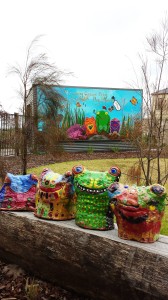 Henry Rd Community Centre Mural and Frog Sculptures